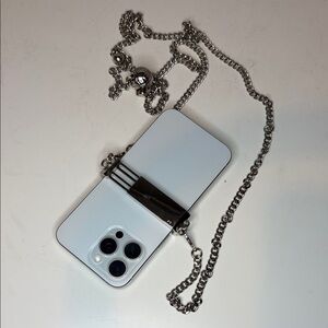Stylish silver white Phone lanyard with adjustable ball Chain